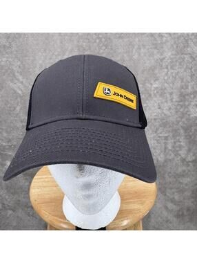 John Deere Hat Cap Snap Back Gray Black Mesh Trucker Logo Patch One Size Mens